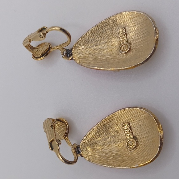 HAR Orange and Yellow Enamel Teardrop Clip Earrings